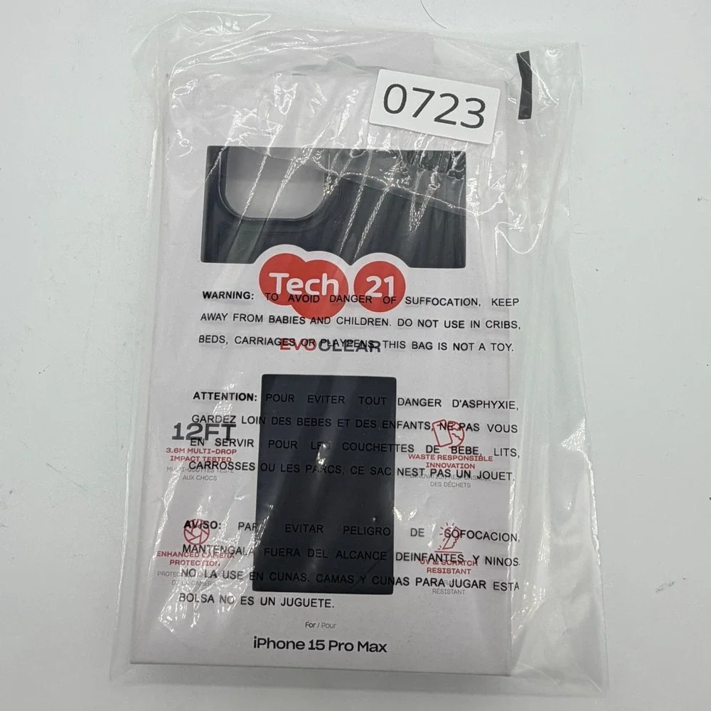 Tech21 EvoClear Phone Case Black Scratch Resistant For Apple iPhone 15 Pro Max